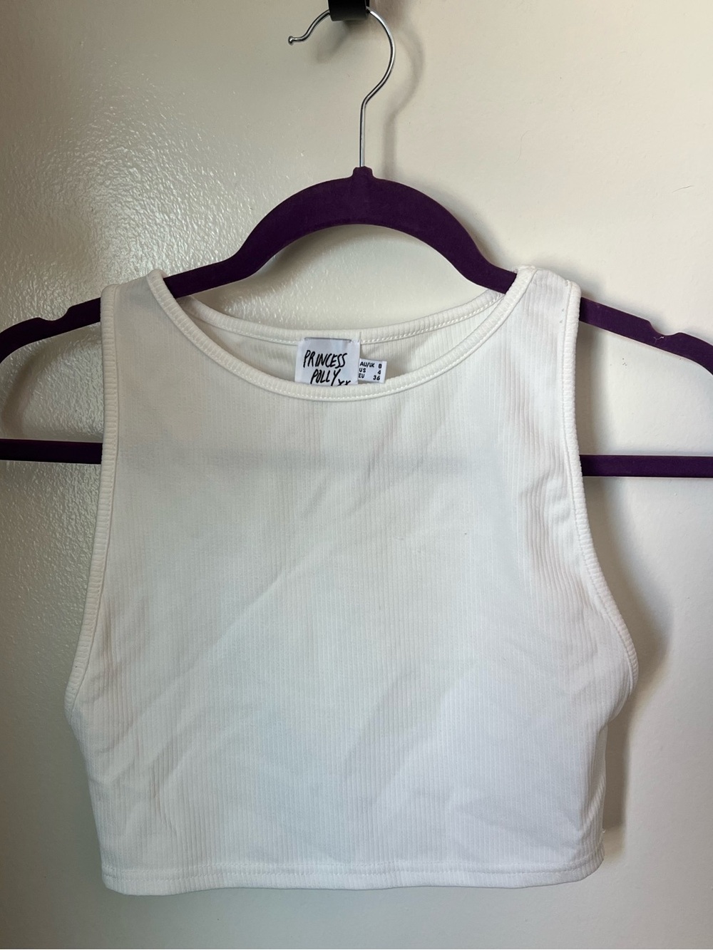 Princess Polly White Ribbed High-Neck Crop Tank